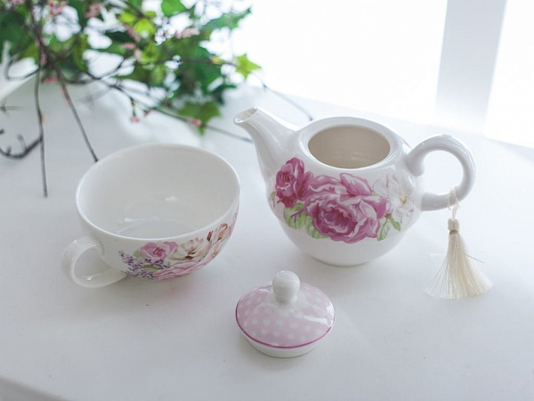 Pinky Rose Чашка с заварником фарфор 14х14х14.6 см